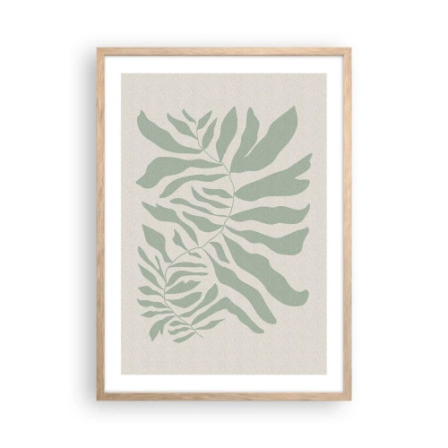 Póster en marco roble claro - Rama esmeralda - 50x70 cm