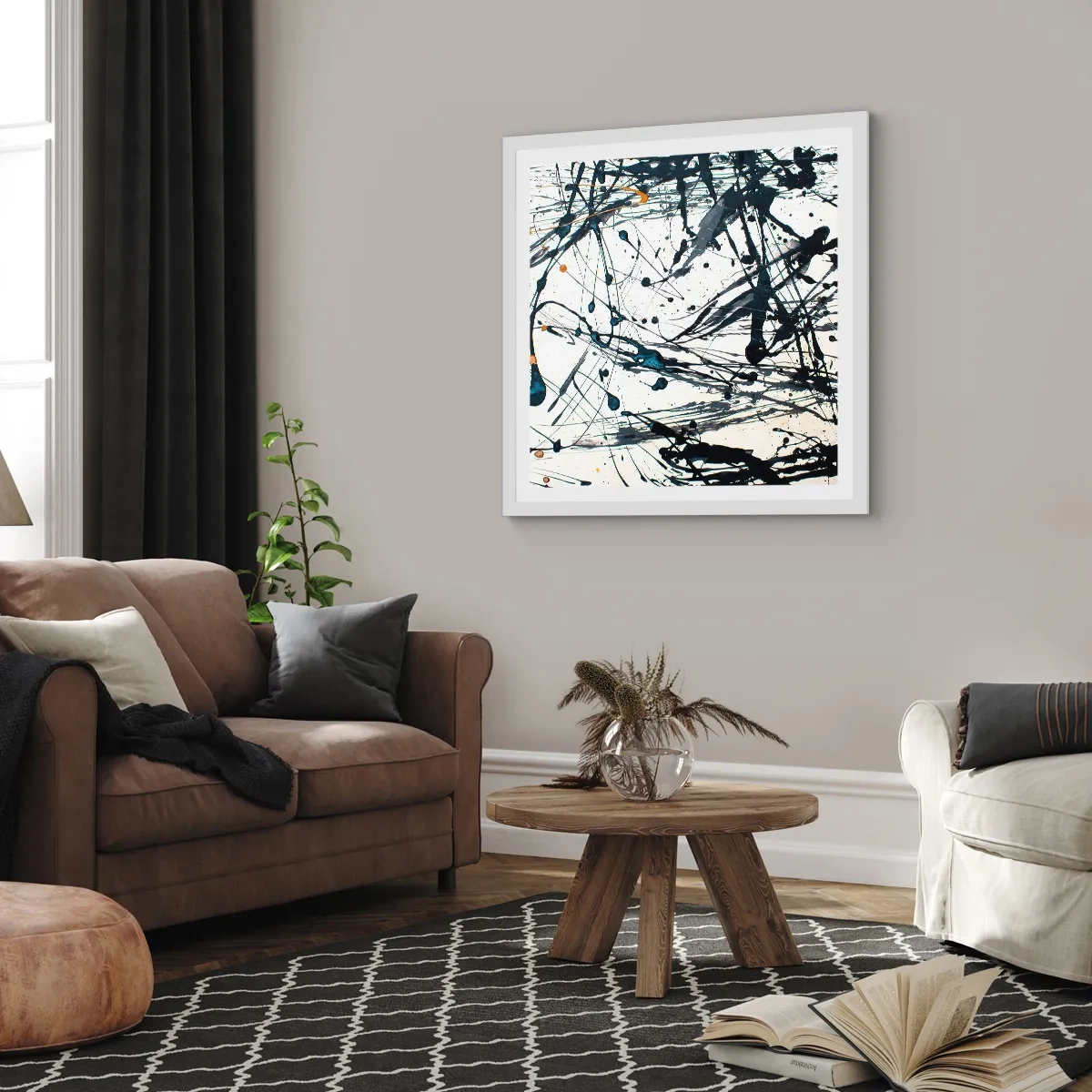Póster en marco blanco - Abstracción expresionista - 60x60 cm