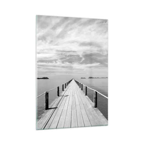 Cuadro sobre vidrio - Impresiones sobre Vidrio - Un muelle de madera que se pierde en la distancia a través de un mar en calma. - 50x70cm - Hora de viajar - Decoración de pared moderna para salón y dormitorio ARTTOR