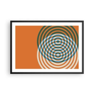 Póster en marco negro - Círculos concéntricos sobre un fondo naranja - 70x50cm - Círculos y abstracción - Decoración de pared moderna para salón y dormitorio ARTTOR