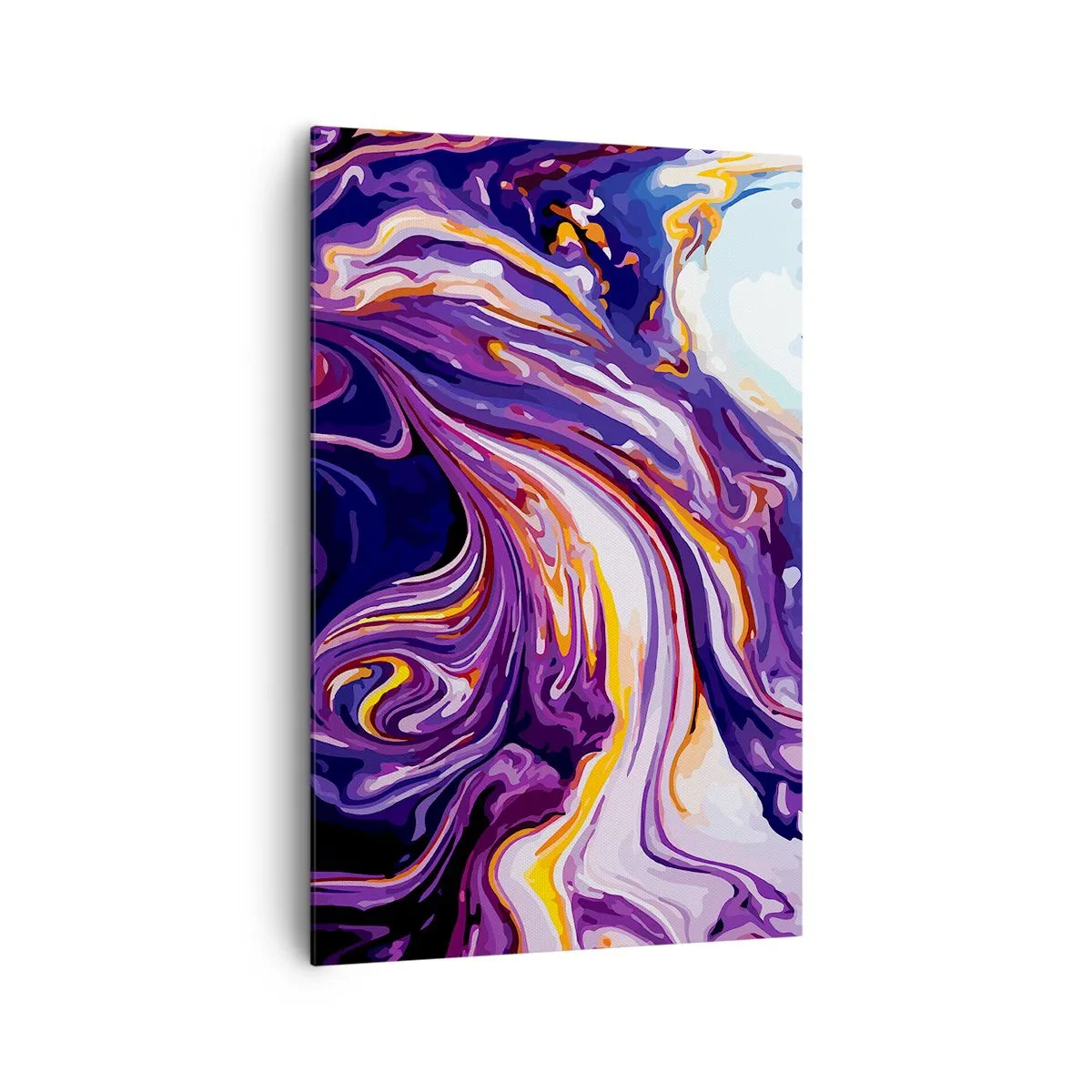 Cuadro sobre lienzo - Impresión de Imagen - Un patrón abstracto dinámico en tonos morado y amarillo. - 80x120cm - Una curva en el violeta - Decoración de pared moderna para salón y dormitorio ARTTOR