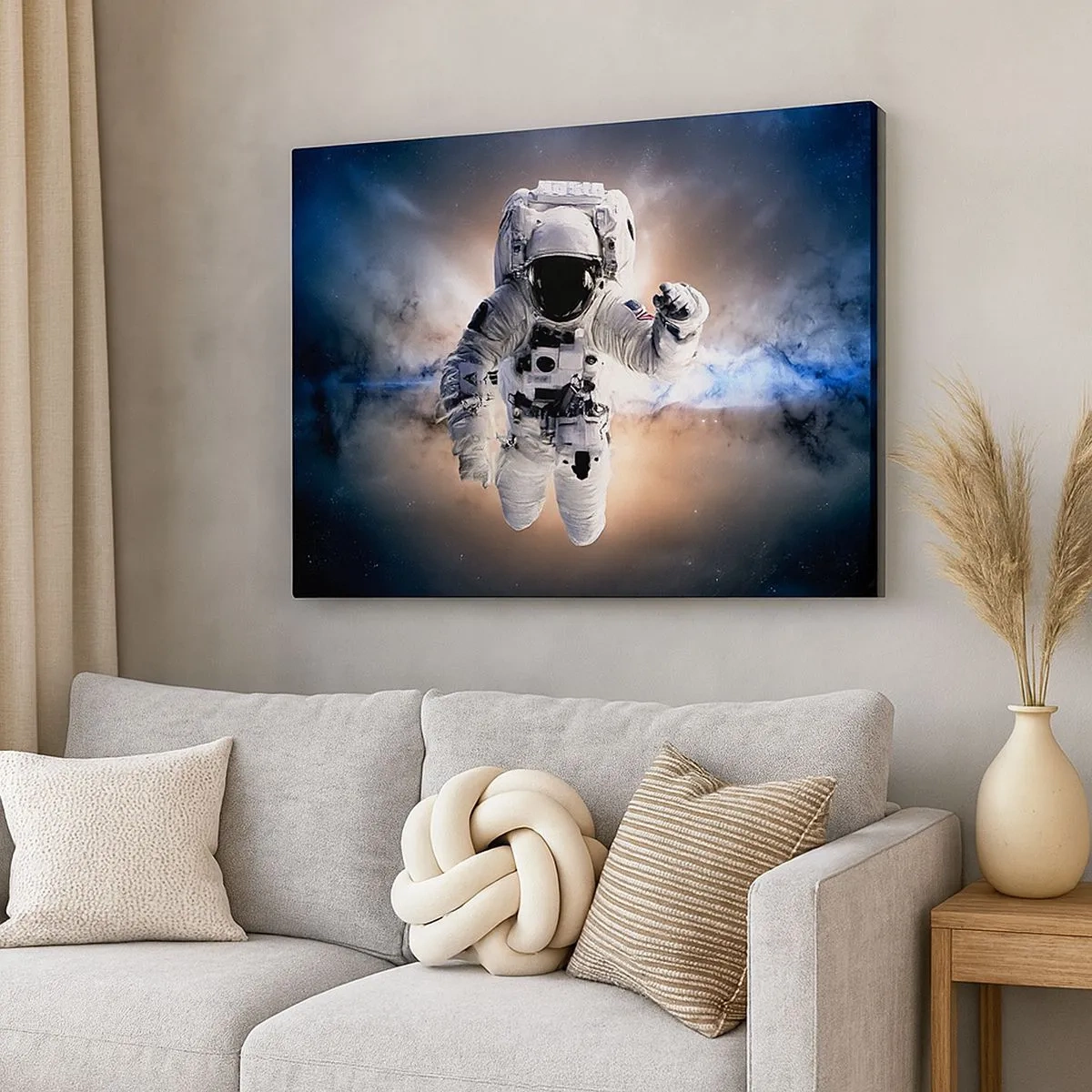 Cuadro sobre lienzo - Impresión de Imagen - Astronauta en el espacio - 70x50cm - Saludos desde el espacio exterior - Decoración de pared moderna para salón y dormitorio ARTTOR