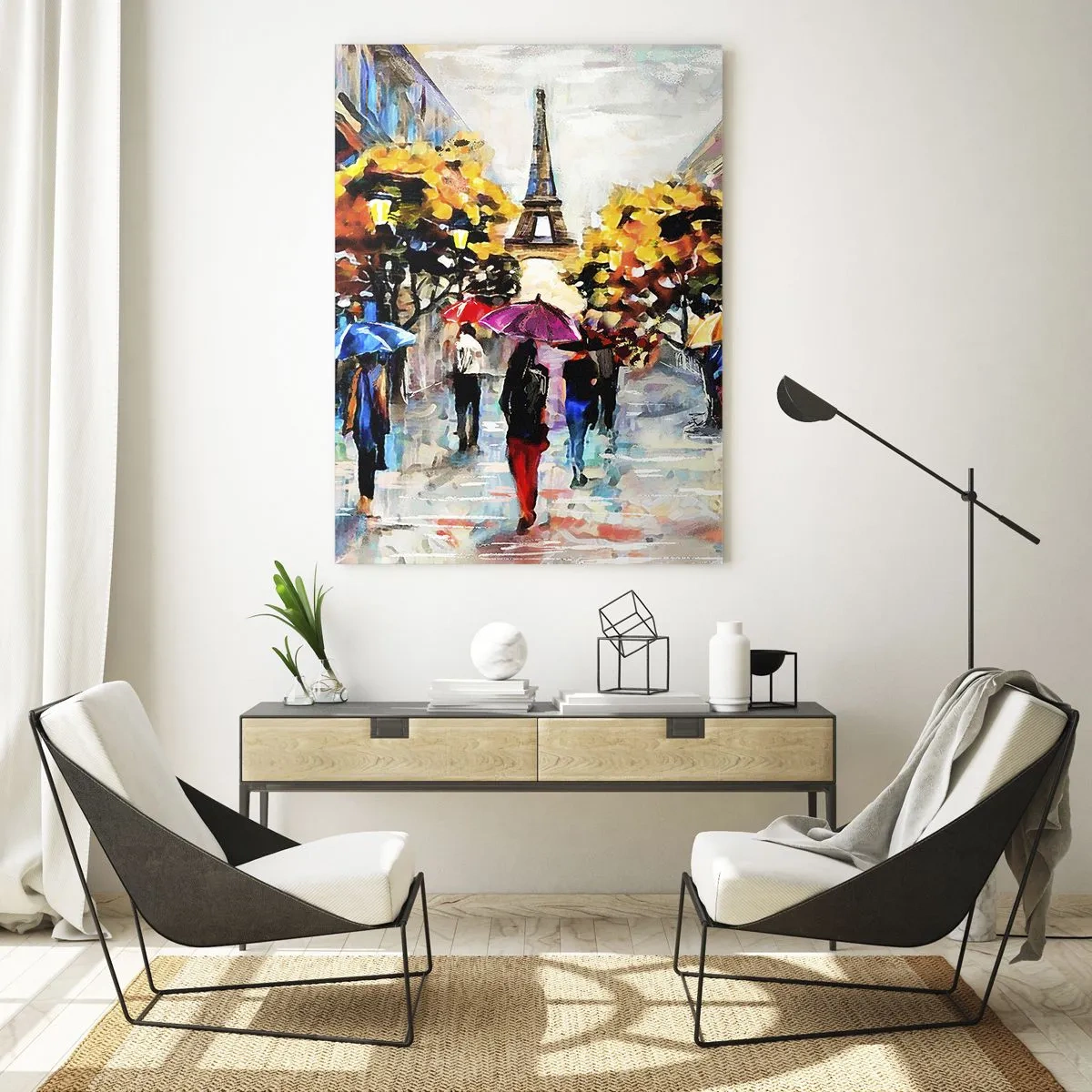 Cuadro sobre vidrio - Impresiones sobre Vidrio - Un paseo otoñal por París con vistas a la Torre Eiffel - 80x120cm - Especialmente hermoso en otoño - Decoración de pared moderna para salón y dormitorio ARTTOR