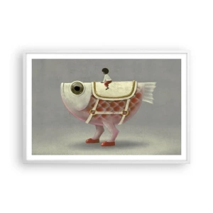 Póster en marco blanco - Jinete del pescado - 91x61 cm