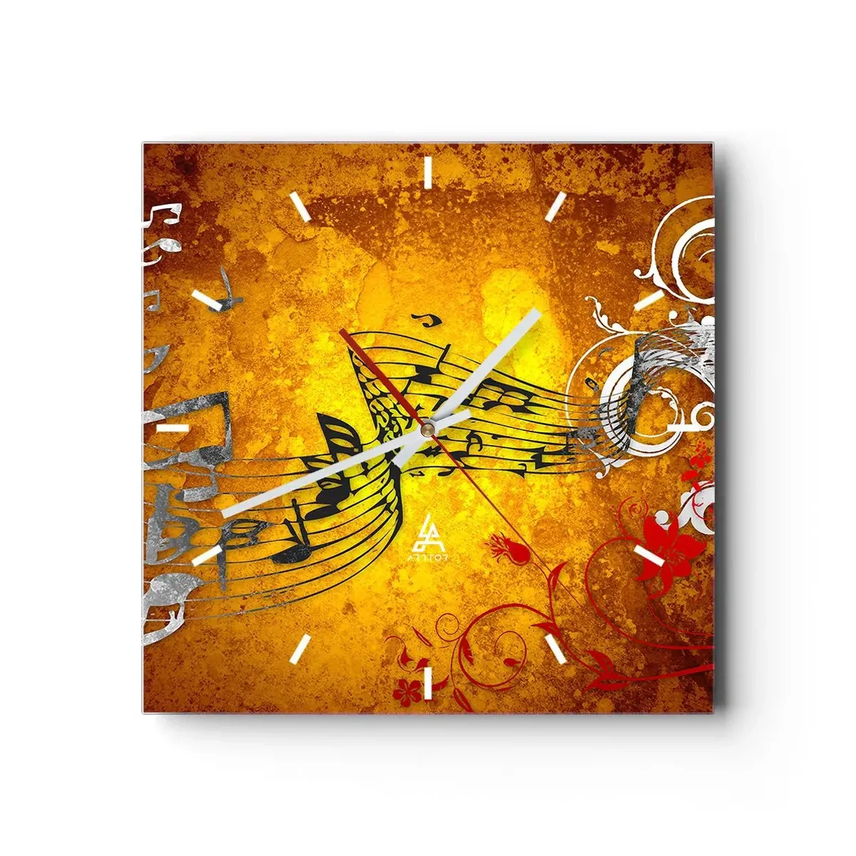Reloj de pared - Reloj de vidrio - Deja que la música fluya - 40x40 cm