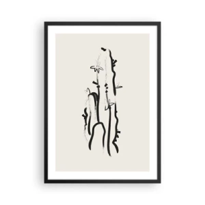 Póster en marco negro - Dibujo minimalista de cactus - 50x70cm - El color negro floreciendo - Decoración de pared moderna para salón y dormitorio ARTTOR