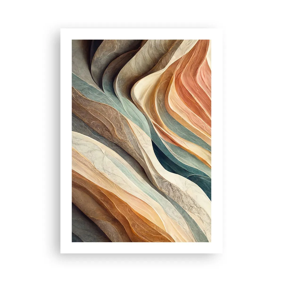 Póster - Ondas orgánicas en tonos cálidos y naturales. - 50x70cm - Momentos previos al cambio - Decoración de pared moderna para salón y dormitorio ARTTOR