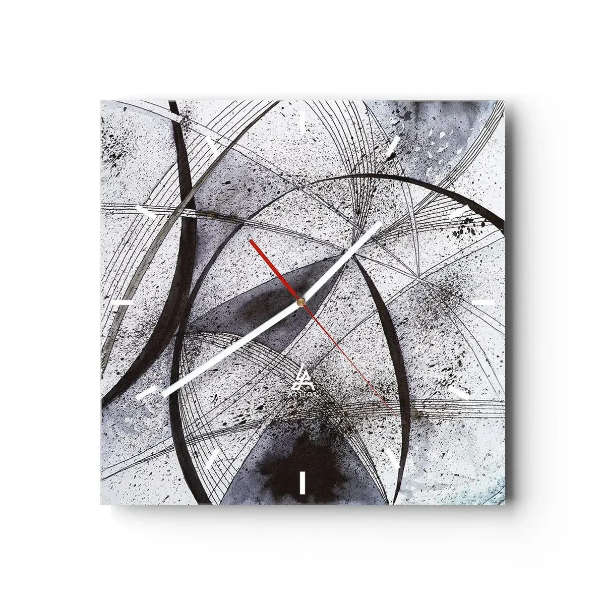 Reloj de pared - Reloj de vidrio - Líneas y formas abstractas en tonos de gris y negro. - 30x30cm - Fantasía futurista - Decoración de pared moderna para salón y dormitorio ARTTOR
