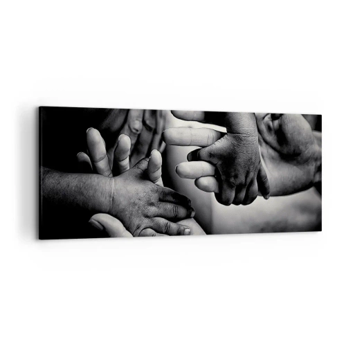 Cuadro sobre lienzo - Impresión de Imagen - Manos en blanco y negro de diferentes generaciones. - 120x50cm - Ser humano - Decoración de pared moderna para salón y dormitorio ARTTOR
