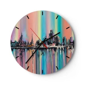 Reloj de pared - Reloj de vidrio - Un colorido panorama de la ciudad reflejado en el agua. - 30x30cm - Flota con la luz de la noche - Decoración de pared moderna para salón, cocina y dormitorio ARTTOR
