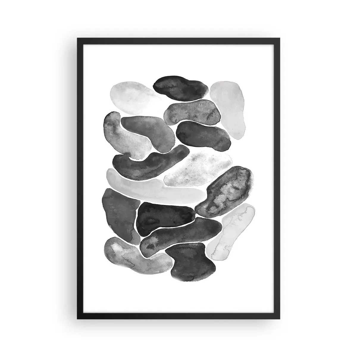 Póster en marco negro - Formas abstractas en tonos de negro, gris y blanco. - 50x70cm - Abstracción pétrea - Decoración de pared moderna para salón y dormitorio ARTTOR