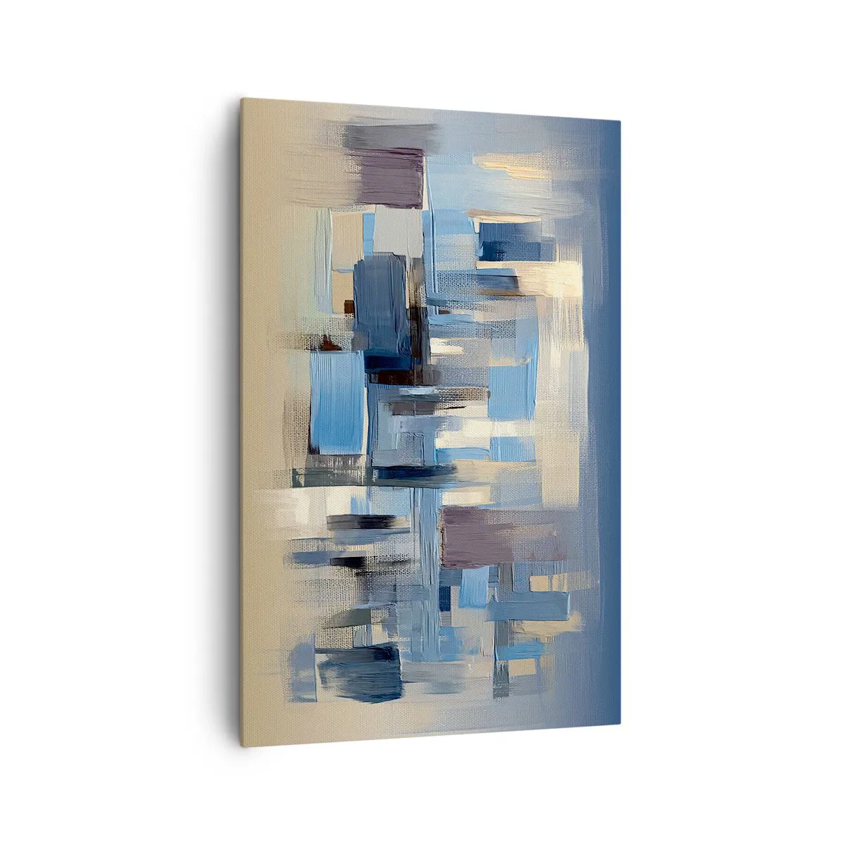 Cuadro sobre lienzo - Impresión de Imagen - Formas geométricas en tonos azules y beige. - 80x120cm - Construcción azul - Decoración de pared moderna para salón y dormitorio ARTTOR