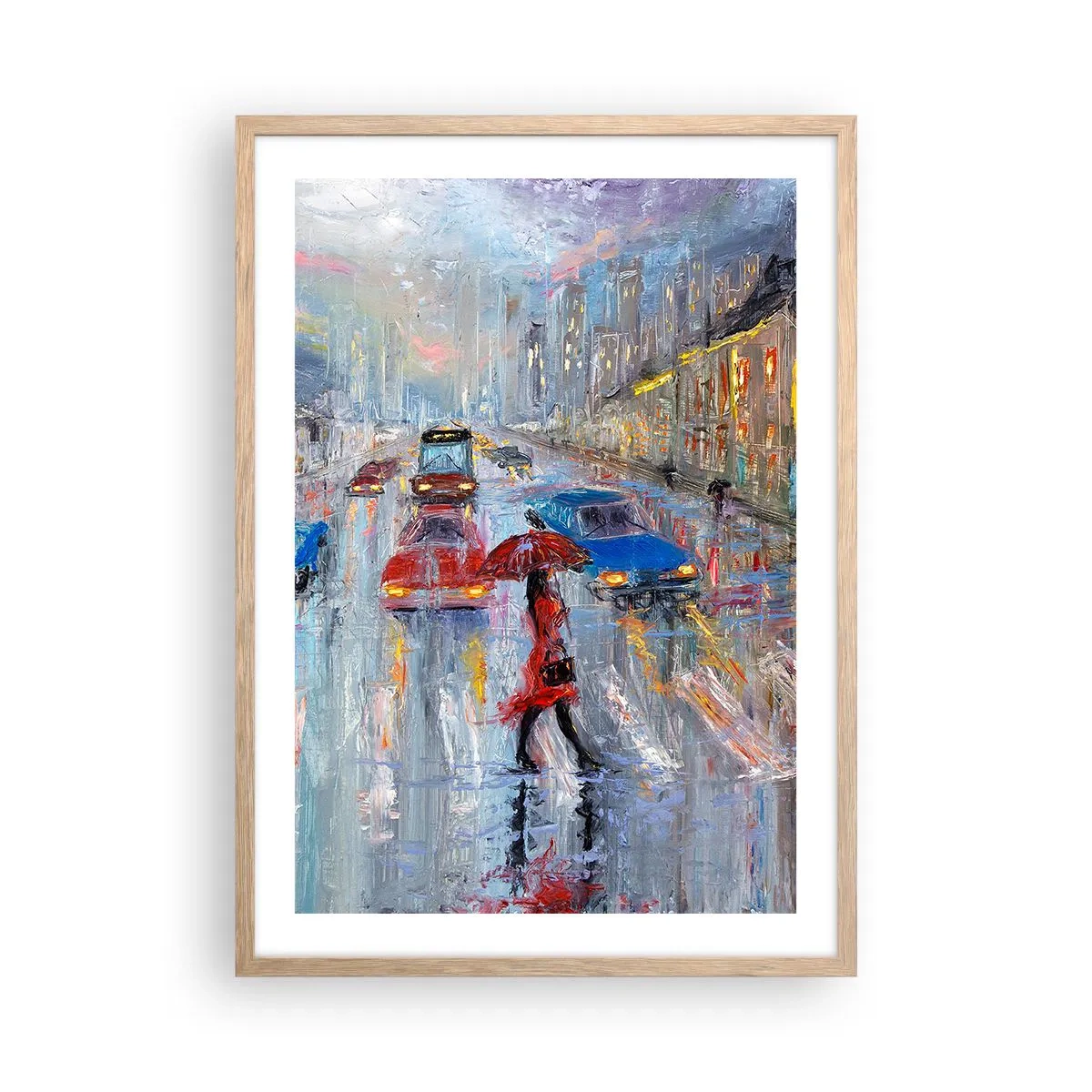 Póster en marco roble claro - Una tarde de lluvia en la ciudad - 50x70 cm