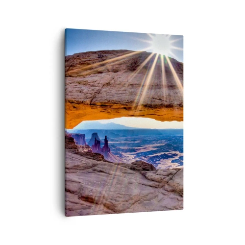 Cuadro sobre lienzo - Impresión de Imagen - Arco de roca con vistas al cañón al amanecer. - 50x70cm - A través de la puerta de la roca - Decoración de pared moderna para salón y dormitorio ARTTOR