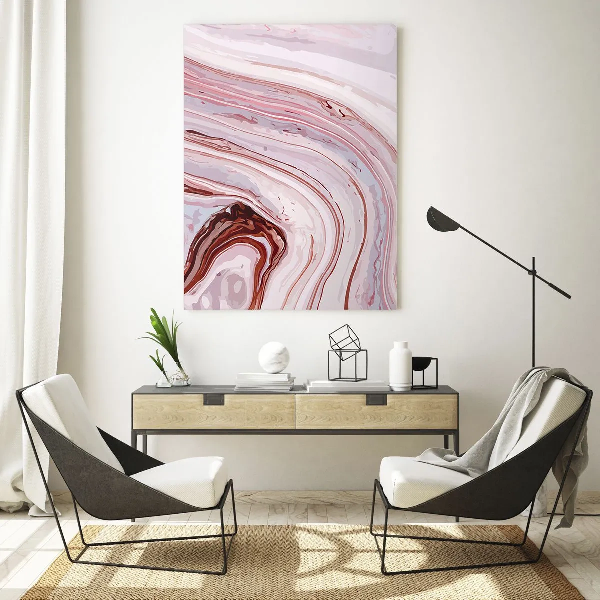 Cuadro sobre vidrio - Impresiones sobre Vidrio - Patrón de mármol en tonos rosa y marrón. - 50x70cm - Cambio de dirección - Decoración de pared moderna para salón y dormitorio ARTTOR