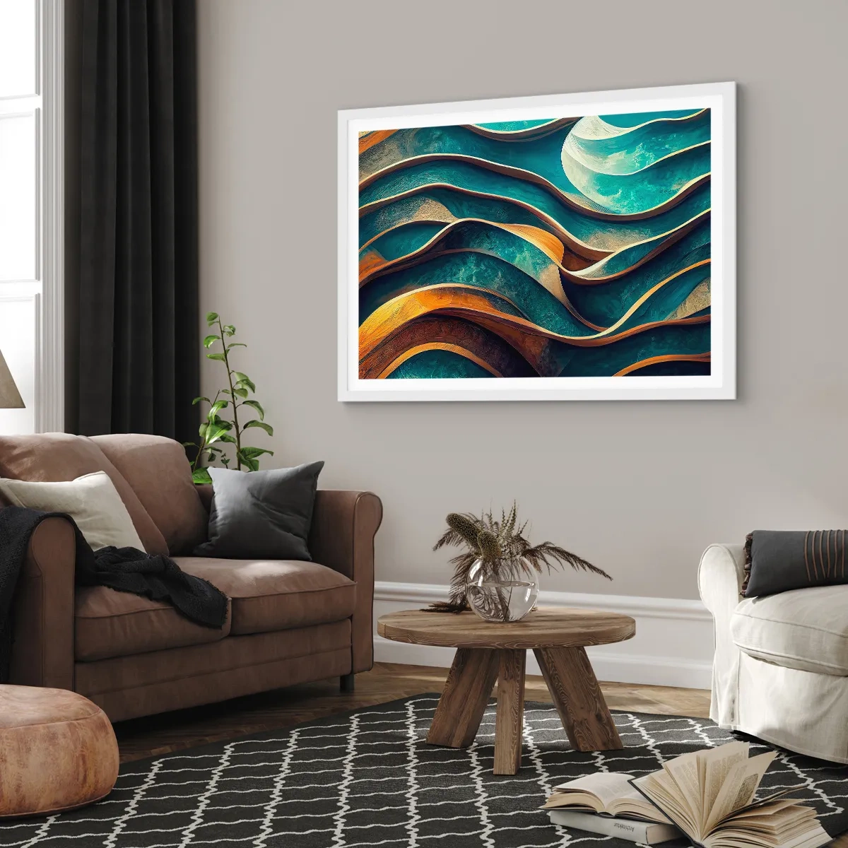 Póster en marco blanco - Meandros de azul - 40x30 cm