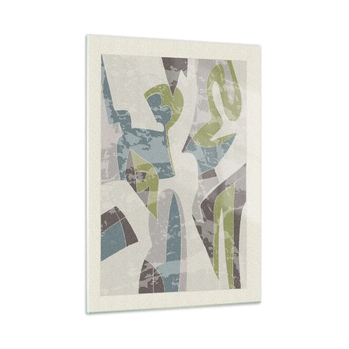 Cuadro sobre vidrio - Impresiones sobre Vidrio - Composición geométrica en verde y gris. - 50x70cm - Composición tras vidriera - Decoración de pared moderna para salón y dormitorio ARTTOR