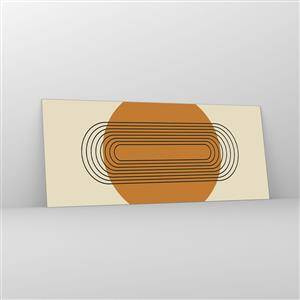 Cuadro sobre vidrio - Impresiones sobre Vidrio - Patrón geométrico con círculos y líneas naranjas. - 120x50cm - El plan perfecto - Decoración de pared moderna para salón y dormitorio ARTTOR