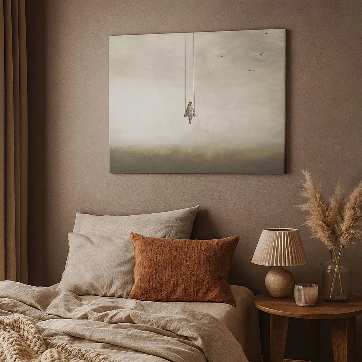 Cuadro sobre lienzo - Impresión de Imagen - Una figura en un columpio suspendida en el espacio. - 70x50cm - El niño que llevamos dentro - Decoración de pared moderna para salón y dormitorio ARTTOR