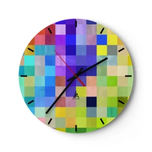 Reloj de pared - Reloj de vidrio - Un mosaico de cuadrados coloridos en un estilo moderno. - 30x30cm - Cada uno diferente, todos iguales - Decoración de pared moderna para salón, cocina y dormitorio ARTTOR