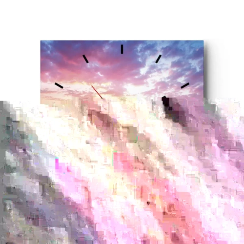 Reloj de pared - Reloj de vidrio - Playa al amanecer con barco y muelle - 30x30cm - Un momento de profunda experiencia - Decoración de pared moderna para salón y dormitorio ARTTOR