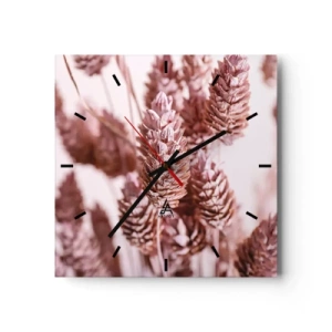 Reloj de pared - Reloj de vidrio - Un primer plano de las delicadas espigas rosadas de las hierbas ornamentales. - 30x30cm - Aparentemente discreto - Decoración de pared moderna para salón y dormitorio ARTTOR