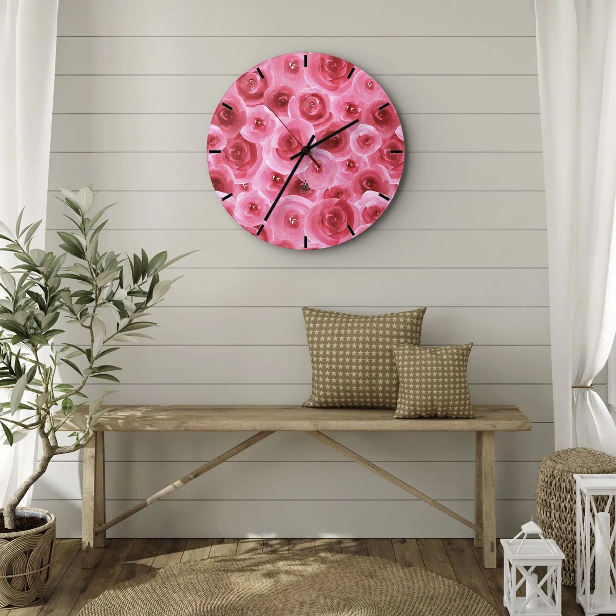 Reloj de pared - Reloj de vidrio - Rosas abajo y arriba - 30x30 cm