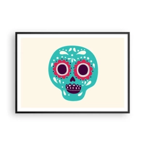 Póster en marco negro - Una calavera de azúcar turquesa y morada inspirada en la cultura mexicana. - 100x70cm - La vida: diversión hasta la muerte - Decoración de pared moderna para salón y dormitorio ARTTOR