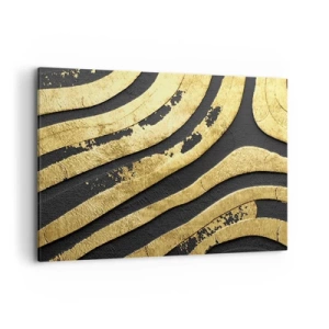 Cuadro sobre lienzo - Impresión de Imagen - Ondas abstractas doradas sobre un fondo negro - 120x80cm - Todo fluye - Decoración de pared moderna para salón y dormitorio ARTTOR