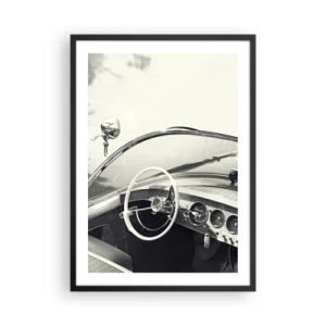Póster en marco negro - Interior de un coche clásico con volante. - 50x70cm - Tiempo para los ricos - Decoración de pared moderna para salón y dormitorio ARTTOR