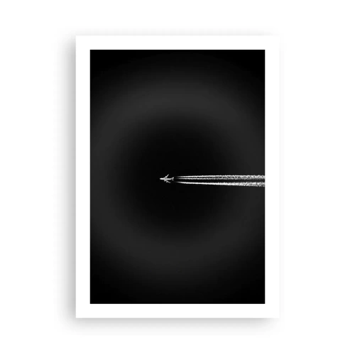 Póster - Un avión volando sobre un fondo negro, dejando estelas de condensación a su paso. - 50x70cm - En otra dimensión - Decoración de pared moderna para salón y dormitorio ARTTOR