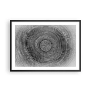 Póster en marco negro - Patrón de anillos de árboles en blanco y negro que muestra una sección transversal del tronco. - 70x50cm - El paso del tiempo - Decoración de pared moderna para salón y dormitorio ARTTOR