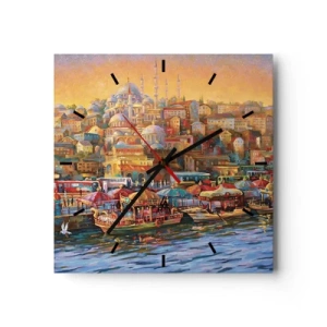 Reloj de pared - Reloj de vidrio - Panorama pintoresco de Estambul con vistas a la bahía y a la ciudad. - 30x30cm - Una historia en Estambul - Decoración de pared moderna para salón y dormitorio ARTTOR