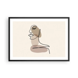 Póster en marco negro - Un perfil femenino en un estilo de arte lineal minimalista. - 70x50cm - Una línea de hermosura - Decoración de pared moderna para salón y dormitorio ARTTOR