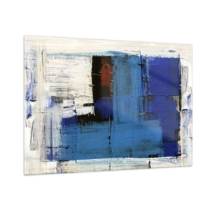 Cuadro sobre vidrio - Impresiones sobre Vidrio - Una composición abstracta con un color azul dominante. - 100x70cm - El secreto del azul - Decoración de pared moderna para salón y dormitorio ARTTOR