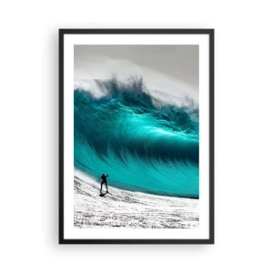 Póster en marco negro - Un surfista frente a una enorme ola turquesa. - 50x70cm - Reto aceptado - Decoración de pared moderna para salón y dormitorio ARTTOR