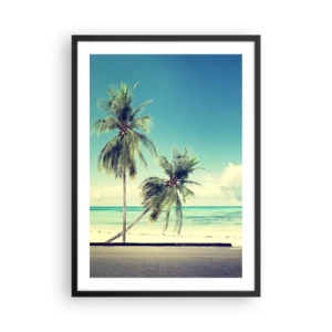 Póster en marco negro - Dos palmeras en la playa con un cielo azul. - 50x70cm - Comienzan las vacaciones - Decoración de pared moderna para salón y dormitorio ARTTOR