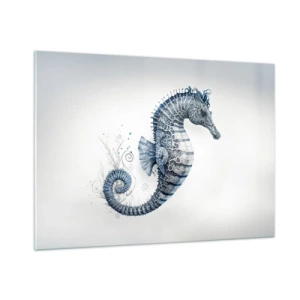 Cuadro sobre vidrio - Impresiones sobre Vidrio - Caballito de mar azul sobre un fondo claro en un estilo de dibujo - 100x70cm - Una sutil broma de la naturaleza - Decoración de pared moderna para salón y dormitorio ARTTOR