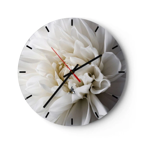 Reloj de pared - Reloj de vidrio - Una delicada flor blanca con un primer plano de los pétalos. - 30x30cm - La novia de la mañana - Decoración de pared moderna para salón, cocina y dormitorio ARTTOR
