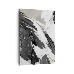 Cuadro sobre lienzo - Impresión de Imagen - Trazos de pintura en blanco y negro con un sutil acento dorado. - 50x70cm - Abstracción con estilo - Decoración de pared moderna para salón y dormitorio ARTTOR