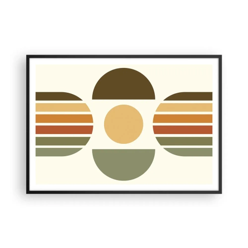 Póster en marco negro - Composición geométrica con semicírculos y rayas en tonos tierra. - 100x70cm - Los tonos de la tierra - Decoración de pared moderna para salón y dormitorio ARTTOR