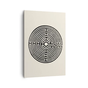 Cuadro sobre lienzo - Impresión de Imagen - Laberinto circular en blanco y negro sobre un fondo claro - 70x100cm - Orden misterioso - Decoración de pared moderna para salón y dormitorio ARTTOR