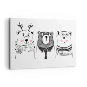 Cuadro sobre lienzo - Impresión de Imagen - Tres osos divertidos en estilo minimalista. - 120x80cm - Tres osos - Decoración de pared moderna para salón y dormitorio ARTTOR