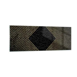 Cuadro sobre vidrio - Impresiones sobre Vidrio - Fondo negro con un patrón geométrico de líneas doradas. - 140x50cm - Geometría al estilo glamour - Decoración de pared moderna para salón y dormitorio ARTTOR