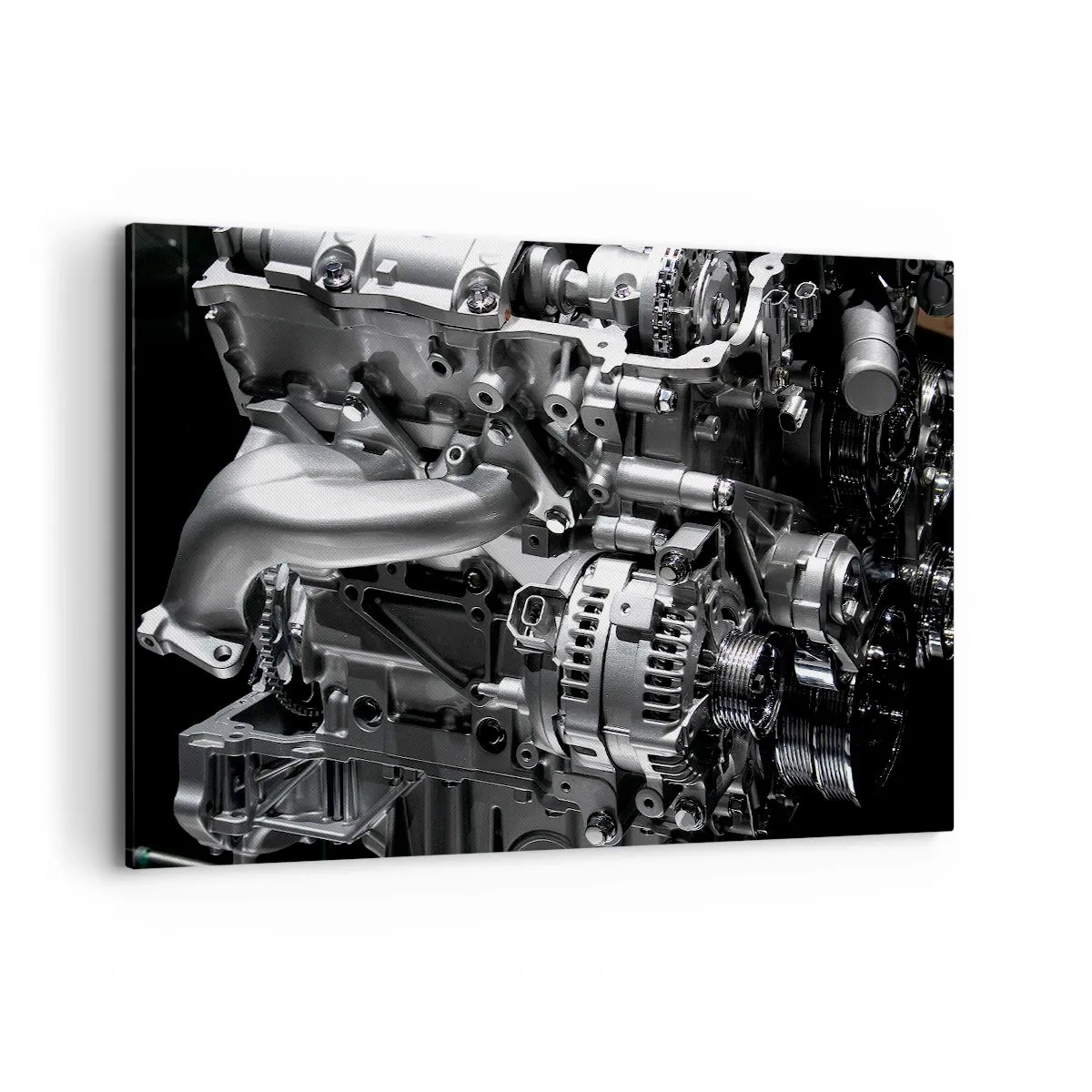 Cuadro sobre lienzo - Impresión de Imagen - Primer plano de piezas metálicas del motor sobre un fondo negro - 120x80cm - Acero, hermoso, fuerte - Decoración de pared moderna para salón y dormitorio ARTTOR