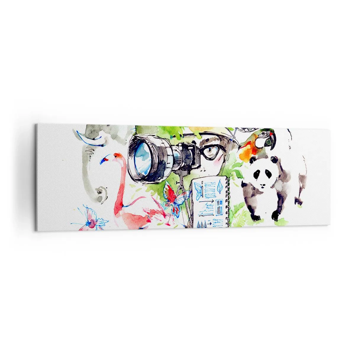 Cuadro sobre lienzo - Impresión de Imagen - Gráficos coloridos con temas de naturaleza y safari. - 160x50cm - En la objetivo de un viajero - Decoración de pared moderna para salón y dormitorio ARTTOR