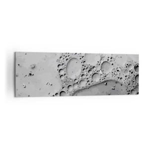 Cuadro sobre lienzo - Impresión de Imagen - Patrón de burbujas en blanco y negro en un estilo minimalista. - 160x50cm - Rastro espumoso - Decoración de pared moderna para salón y dormitorio ARTTOR