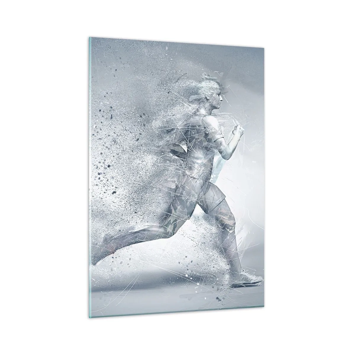 Cuadro sobre vidrio - Impresiones sobre Vidrio - Silueta de una figura corriendo en forma abstracta - 50x70cm - Energía cristalina - Decoración de pared moderna para salón y dormitorio ARTTOR