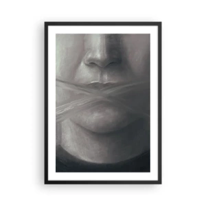 Póster en marco negro - Un rostro simbólico con la boca cubierta en colores monocromáticos. - 50x70cm - Ni una palabra - Decoración de pared moderna para salón y dormitorio ARTTOR