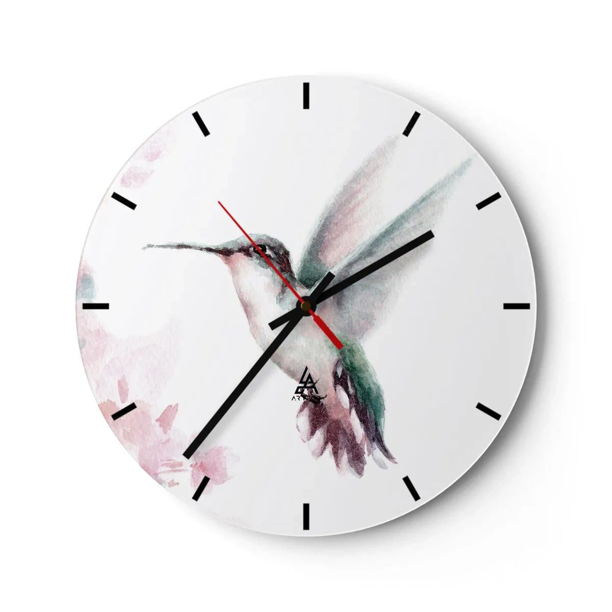 Reloj de pared - Reloj de vidrio - Una delicada pintura de acuarela de un colibrí en vuelo. - 30x30cm - Plasmando el aleteo - Decoración de pared moderna para salón, cocina y dormitorio ARTTOR